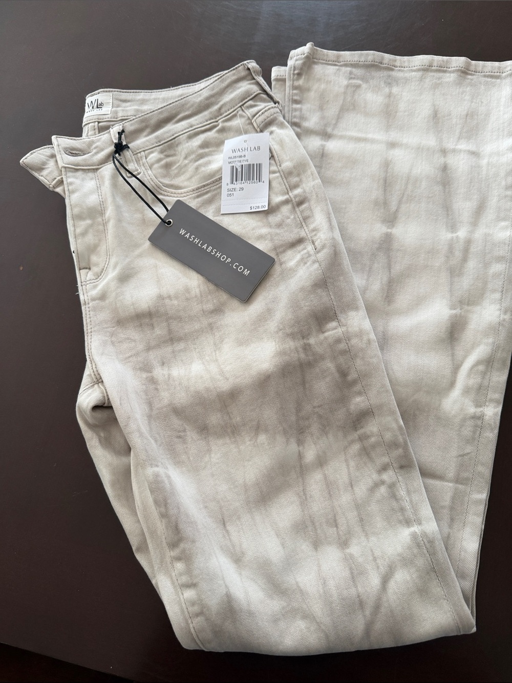 Wash lab Women’s Beige Bell  bottom Leg Pants Mottie  dye size 29 waist